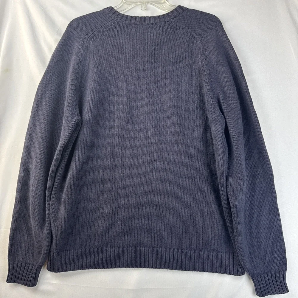Lands' End Men's‎ V-Neck Sweater Large 14-16 Navy Blue 100% Cotton